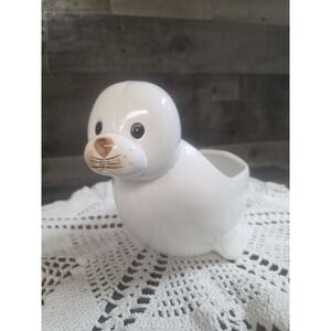 Vintage White Seal Sea Lion Ceramic Planter 9"L×6"H
